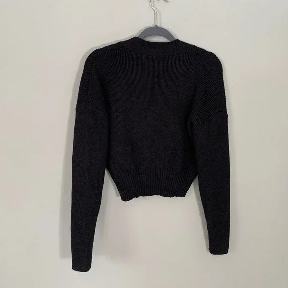 Modern Citizen Black Surplice Wrap Cropped Ribbed Sweater Fitted Size Small - Picture 7 of 11